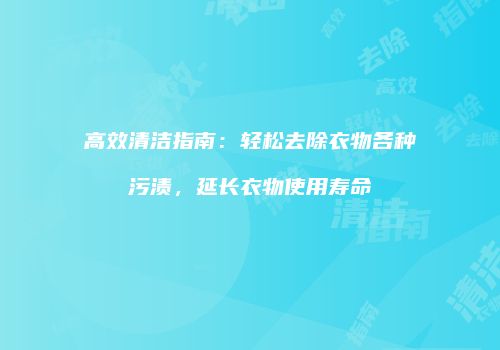 高效清洁指南：轻松去除衣物各种污渍，延长衣物使用寿命