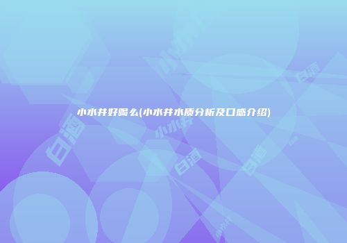 小水井好喝么(小水井水质分析及口感介绍)