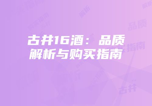 古井16酒：品质解析与购买指南