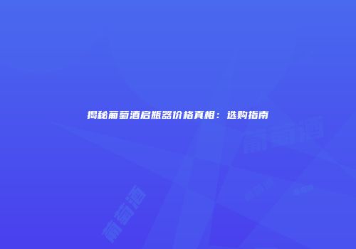揭秘葡萄酒启瓶器价格真相：选购指南
