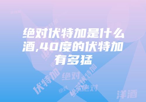 绝对伏特加是什么酒,40度的伏特加有多猛