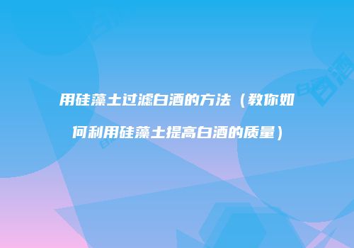 用硅藻土过滤白酒的方法（教你如何利用硅藻土提高白酒的质量）
