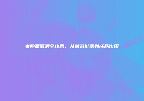 家酿葡萄酒全攻略：从材料准备到成品饮用