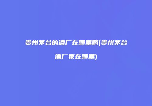 贵州茅台的酒厂在哪里啊(贵州茅台酒厂家在哪里)