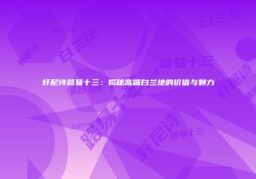 轩尼诗路易十三：揭秘高端白兰地的价值与魅力