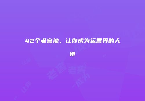 42个老窖池，让你成为运营界的大佬