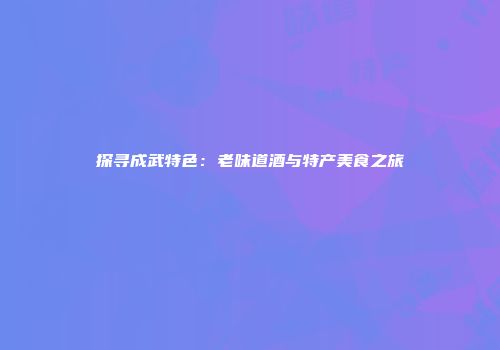探寻成武特色：老味道酒与特产美食之旅