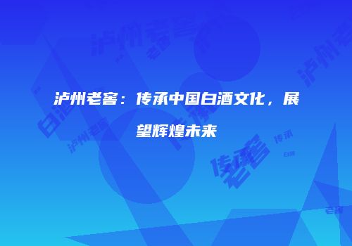 泸州老窖：传承中国白酒文化，展望辉煌未来