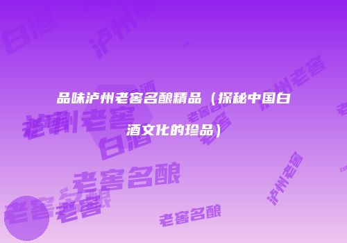 品味泸州老窖名酿精品（探秘中国白酒文化的珍品）