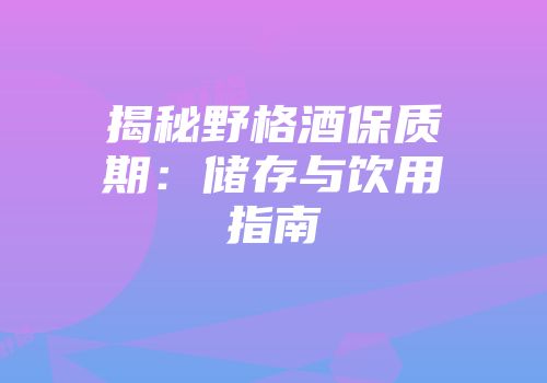 揭秘野格酒保质期：储存与饮用指南