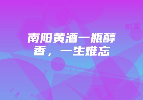 南阳黄酒一瓶醇香，一生难忘