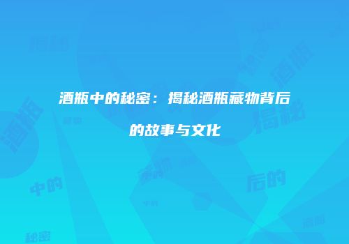 酒瓶中的秘密：揭秘酒瓶藏物背后的故事与文化