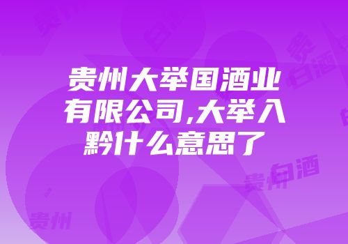 贵州大举国酒业有限公司,大举入黔什么意思了