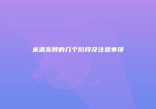 米酒发酵的几个阶段及注意事项