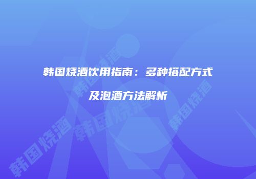 韩国烧酒饮用指南：多种搭配方式及泡酒方法解析