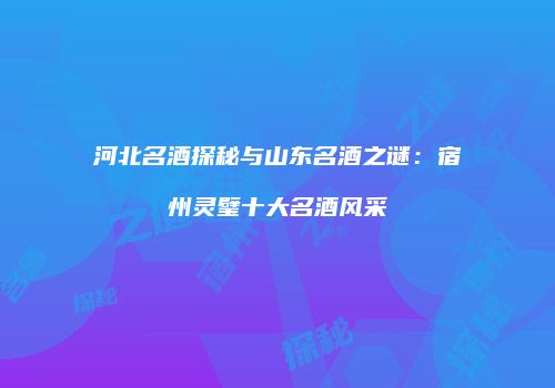 河北名酒探秘与山东名酒之谜：宿州灵璧十大名酒风采