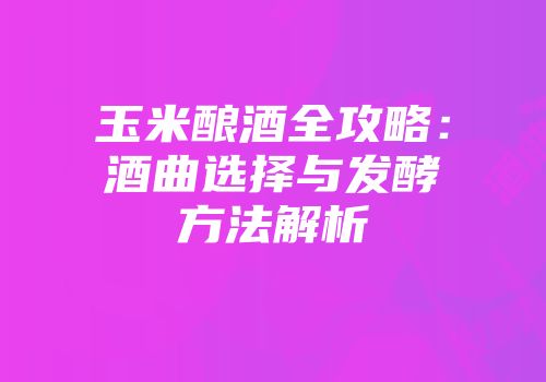 玉米酿酒全攻略：酒曲选择与发酵方法解析