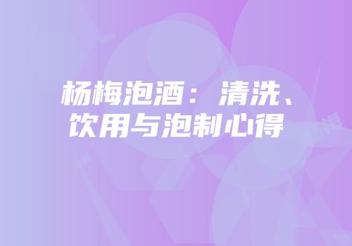 杨梅泡酒：清洗、饮用与泡制心得