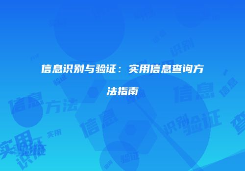 信息识别与验证：实用信息查询方法指南