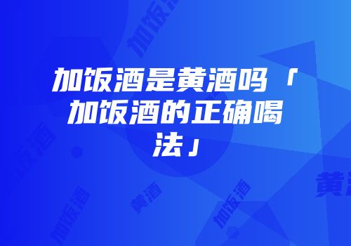 加饭酒是黄酒吗「加饭酒的正确喝法」