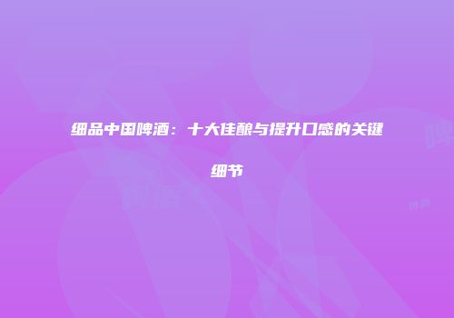 细品中国啤酒：十大佳酿与提升口感的关键细节