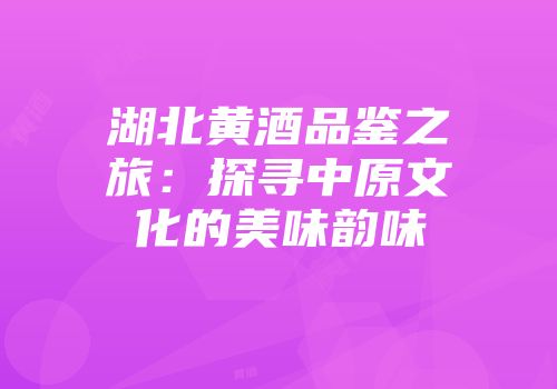 湖北黄酒品鉴之旅：探寻中原文化的美味韵味