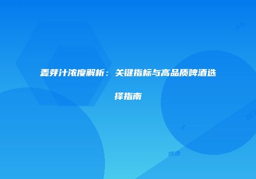 麦芽汁浓度解析：关键指标与高品质啤酒选择指南