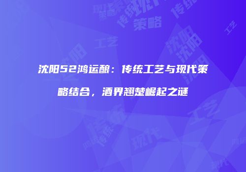 沈阳52鸿运酿：传统工艺与现代策略结合，酒界翘楚崛起之谜
