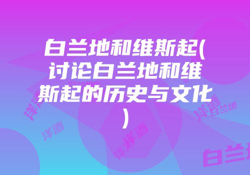 白兰地和维斯起(讨论白兰地和维斯起的历史与文化)