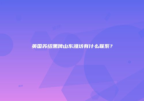 英国苏纽黑啤山东潍坊有什么联系？