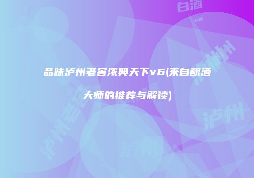 品味泸州老窖浓典天下v6(来自酿酒大师的推荐与解读)