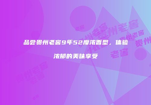 品尝贵州老窖9年52度浓香型，体验浓郁的美味享受