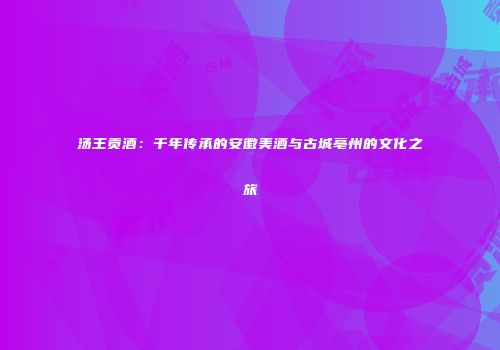 汤王贡酒：千年传承的安徽美酒与古城亳州的文化之旅