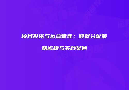 项目投资与运营管理：股权分配策略解析与实践案例