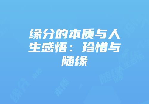 缘分的本质与人生感悟：珍惜与随缘