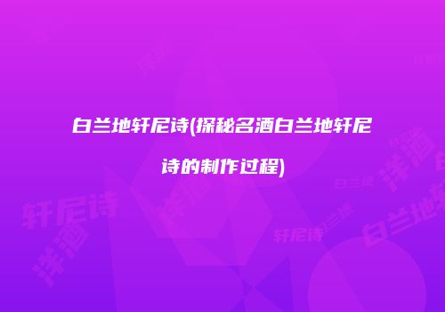 白兰地轩尼诗(探秘名酒白兰地轩尼诗的制作过程)