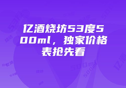 亿酒烧坊53度500ml，独家价格表抢先看
