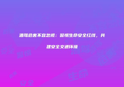 酒驾危害不容忽视：警惕生命安全红线，共建安全交通环境