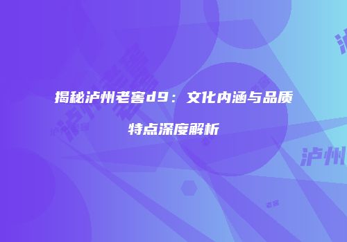 揭秘泸州老窖d9：文化内涵与品质特点深度解析