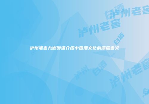 泸州老窖九洲醉酒介绍中国酒文化的深层含义