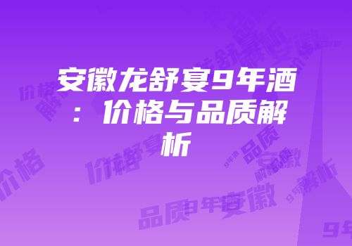 安徽龙舒宴9年酒：价格与品质解析