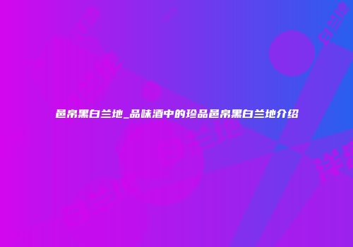 邑帛黑白兰地_品味酒中的珍品邑帛黑白兰地介绍