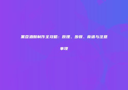 黑豆酒酿制作全攻略：原理、步骤、食谱与注意事项