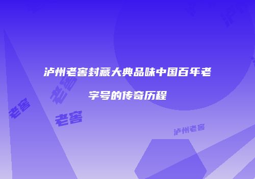 泸州老窖封藏大典品味中国百年老字号的传奇历程