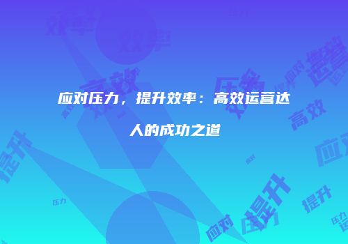 应对压力，提升效率：高效运营达人的成功之道