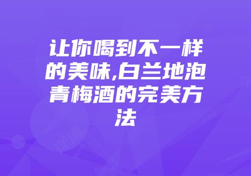 让你喝到不一样的美味,白兰地泡青梅酒的完美方法