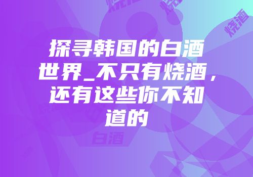 探寻韩国的白酒世界_不只有烧酒，还有这些你不知道的