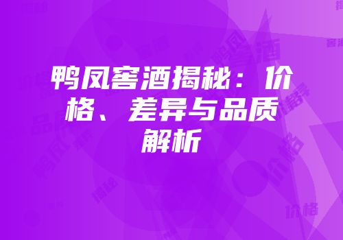 鸭凤窖酒揭秘：价格、差异与品质解析