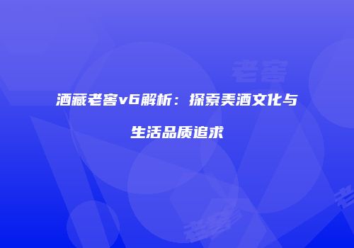 酒藏老窖v6解析：探索美酒文化与生活品质追求