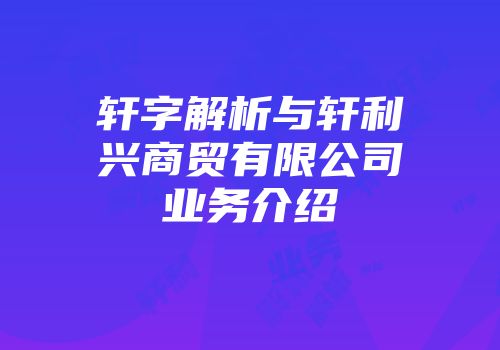 轩字解析与轩利兴商贸有限公司业务介绍